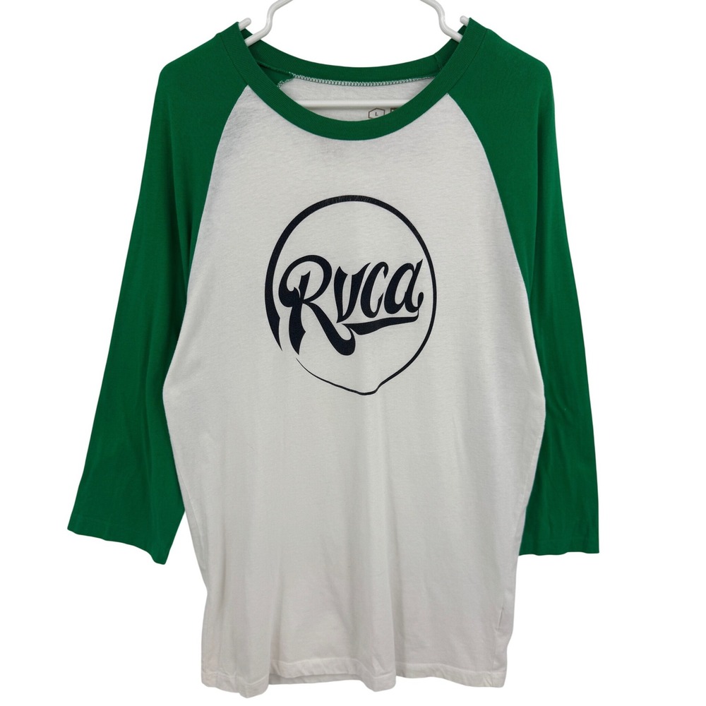 RVCA Artist Network Program Raglan Baseball Tee White Green Logo Mens Large
